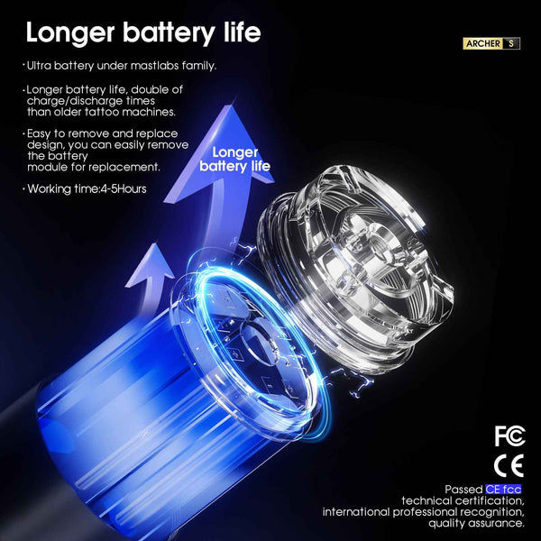 Mast Archer S ｜ Mast Tattoo Gun Archer S Super Fast Charging Wireless Pro Tattoo Pen Machine, 290g.cm Torque Powerful Brushless Mcore Motor, 4.2mm Strokes Length Compact for Tattoo Artists