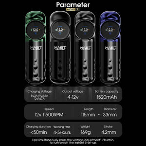 Mast Archer S ｜ Mast Tattoo Gun Archer S Super Fast Charging Wireless Pro Tattoo Pen Machine, 290g.cm Torque Powerful Brushless Mcore Motor, 4.2mm Strokes Length Compact for Tattoo Artists