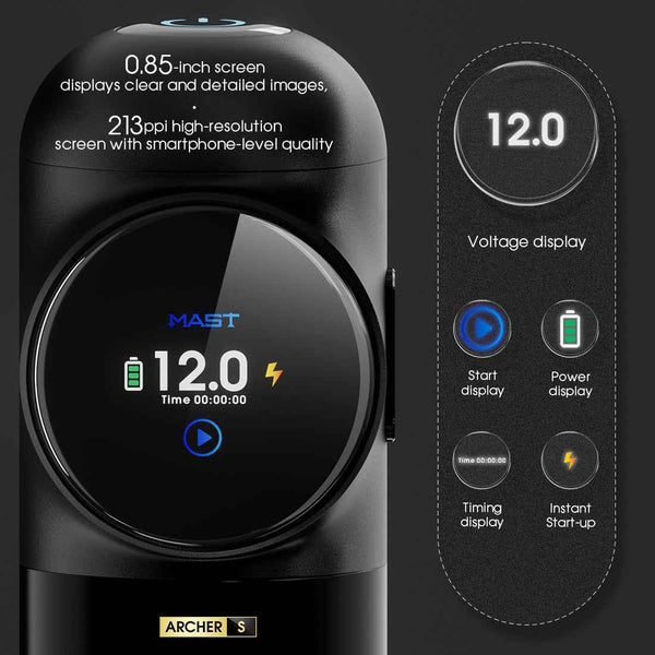 Mast Archer S ｜ Mast Tattoo Gun Archer S Super Fast Charging Wireless Pro Tattoo Pen Machine, 290g.cm Torque Powerful Brushless Mcore Motor, 4.2mm Strokes Length Compact for Tattoo Artists