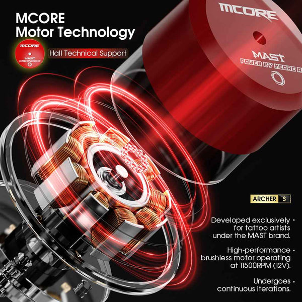 Mast Archer S ｜ Mast Tattoo Gun Archer S Super Fast Charging Wireless Pro Tattoo Pen Machine, 290g.cm Torque Powerful Brushless Mcore Motor, 4.2mm Strokes Length Compact for Tattoo Artists