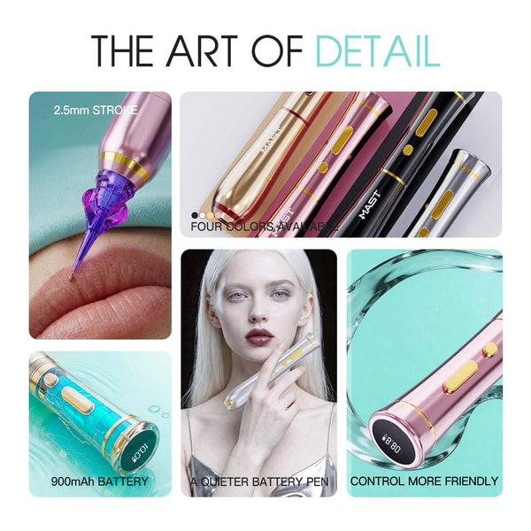 MAST P40 Kit | Wireless Rotary PMU Pen Machine With Digital Display in pink