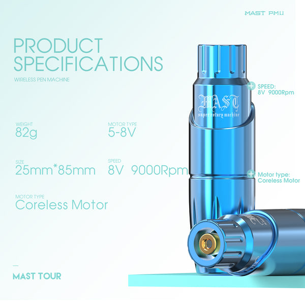 MAST TOUR | Cordless Rotary Tattoo & PMU Pen Machine Kit With Cartridges