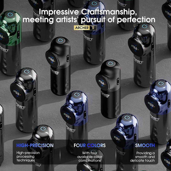 Mast Archer S ｜ Mast Tattoo Gun Archer S Super Fast Charging Wireless Pro Tattoo Pen Machine, 290g.cm Torque Powerful Brushless Mcore Motor, 4.2mm Strokes Length Compact for Tattoo Artists