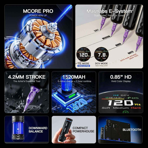 MAST RACER PRO | Cordless PMU  Gun Machine Battery 3-140hz Adjust Soft Hard Mode Mcore-Pro Motor Cartridge Tattoo Machine