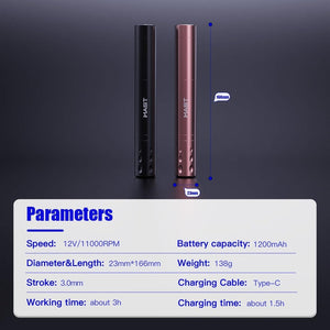 MAST TOUR FLY | Wireless Rotary PMU Pen Machine Gun Lightweight Slim 3.0mm Stroke Length for Women Artists