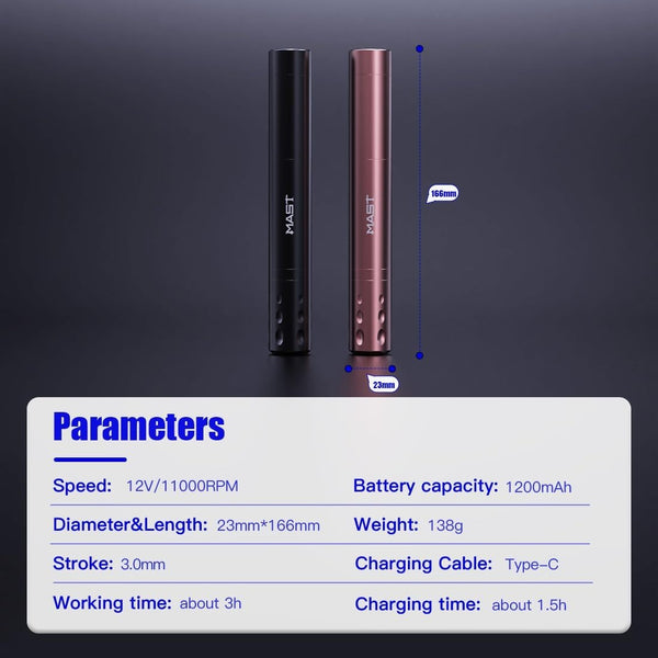 MAST TOUR FLY | Wireless Rotary PMU Pen Machine Gun Lightweight Slim 3.0mm Stroke Length for Women Artists